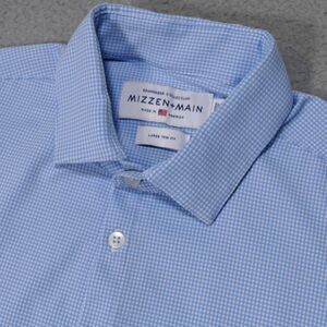 Mizzen+Main Spinnaker Shirt Mens Large TRIM Fit Blue Button UP Long Sleeve Nylon